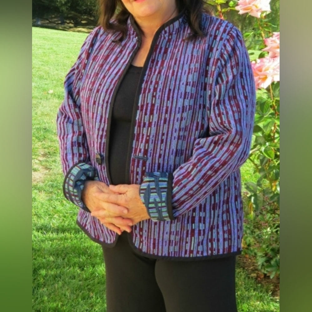 Trimdin (Size L/XL) Multicolored Tapestry Pattern 1-Button LS Reversible Jacket - Picture 15 of 16